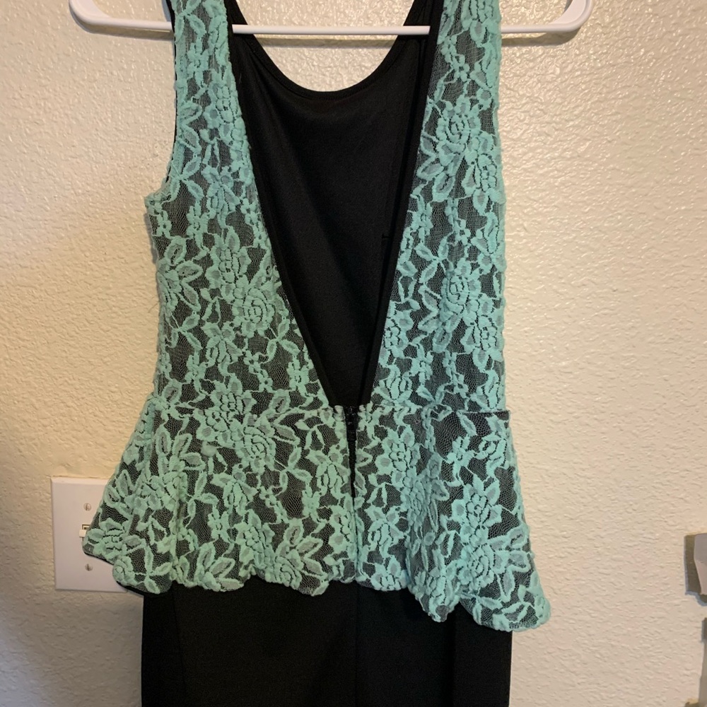 Mint and black peplum dress
